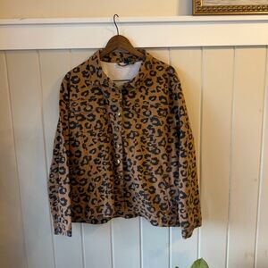 Women’s Taxi Leopard Print Button-Up Denim Jacket, Size 2XL